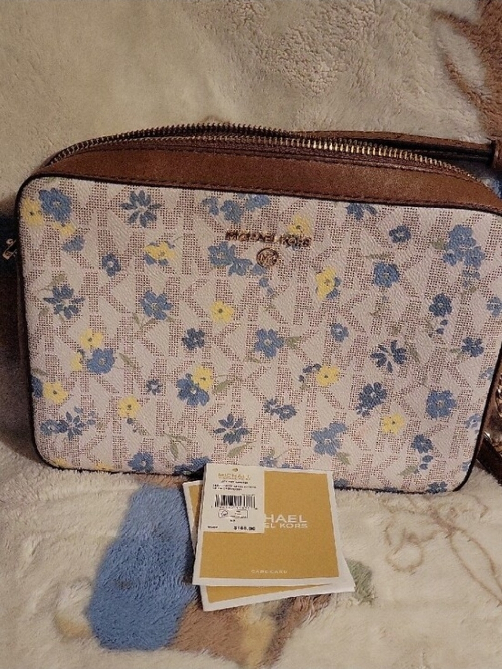 Michael Kors Floral Crossbody in White, Brown, Blue and Yellow
